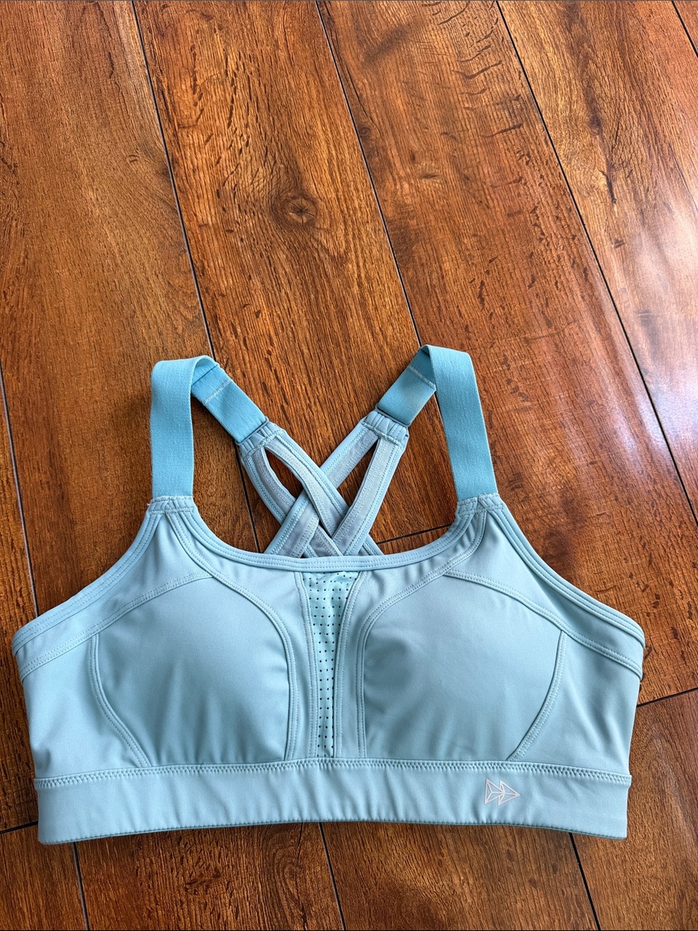 Crisscross Light Blue Sports Bra with Breathable Front - Women Intimates